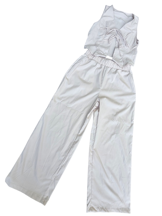 Pants - Light Gray Two-Piece Wide-Leg Set